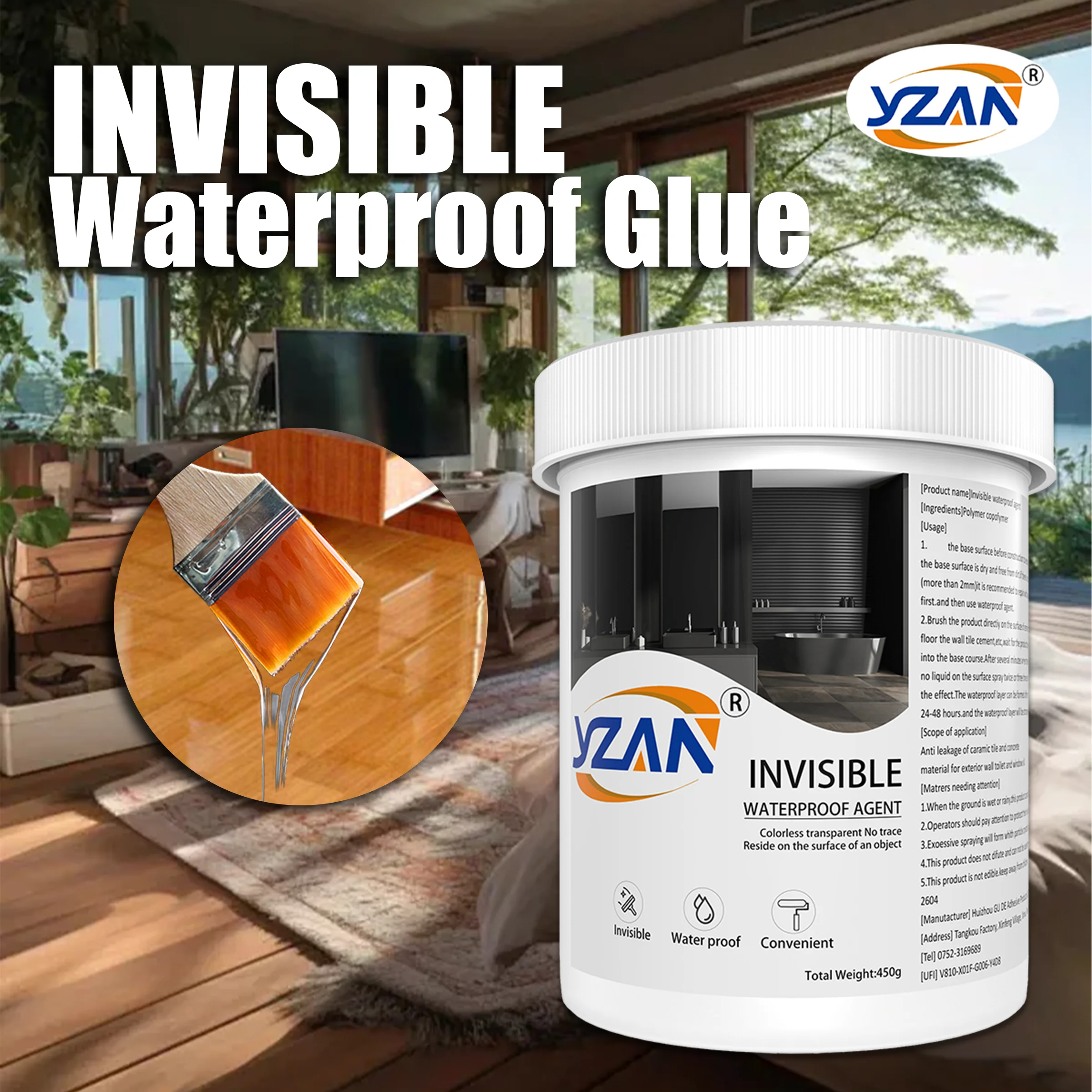 450g Polyurethane Waterproof Coating Invisible Paste Sealant Glue with Brush Adhesive Repair Nano Glue for Home Roof Bathroom Freeze-resistant Wall Crack Repair Glue Easy to brush on. - Image 2