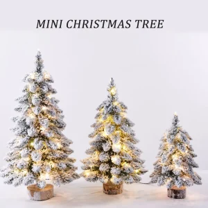 45cm Flocked Christmas Tree with LED Lights Artificial Tabletop Christmas Trees Snow Flocked Xmas Tree DIY Christmas Decorations