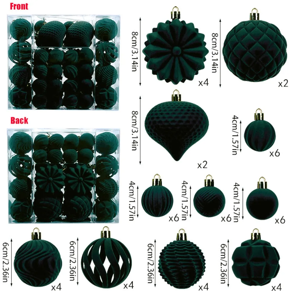 48PCS Fashion Plastic Flocked Christmas Ball 4/6/8cm 7 Colors Christmas Tree Balls Suspensable Xmas Ornament Ball Storefront