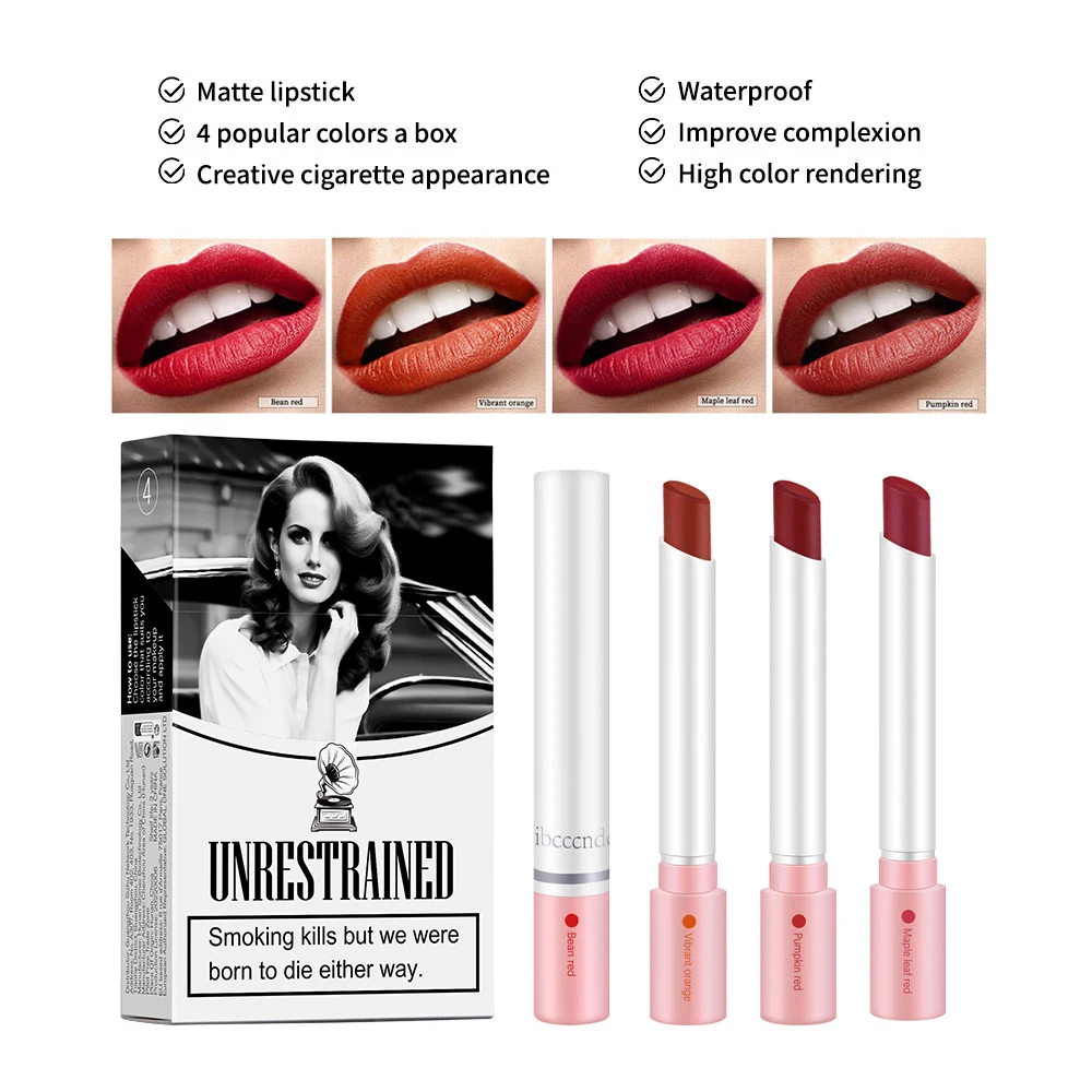 4Colors/set Cigarette Lip Gloss Set Velvet Matte Waterproof Long-lasting Lip Non-Stick Cup Cigarette Lipstick Makeup For Women - Image 3