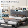 4FT6 Double Bed with Storage, Double Ottoman Bed with 3 Drawers and Upholstered Headboard, Upholstered Bed Frame for Bedrooms, Velvet, Grey