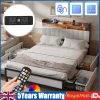 4FT6 Double Size Bed Frame And 2-Tier Headboard, Upholstered Led Bed Frame With 4 Storage Drawers, Led Light And Charging Station, Wooden Slats Support, No Box Spring Needed, NO Noise, Easy Assembly