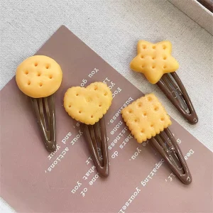 4PC Cute Baked Cookies Korean Style BB Hairpins Side Hair Clips for Girls Women - Hair Accessories