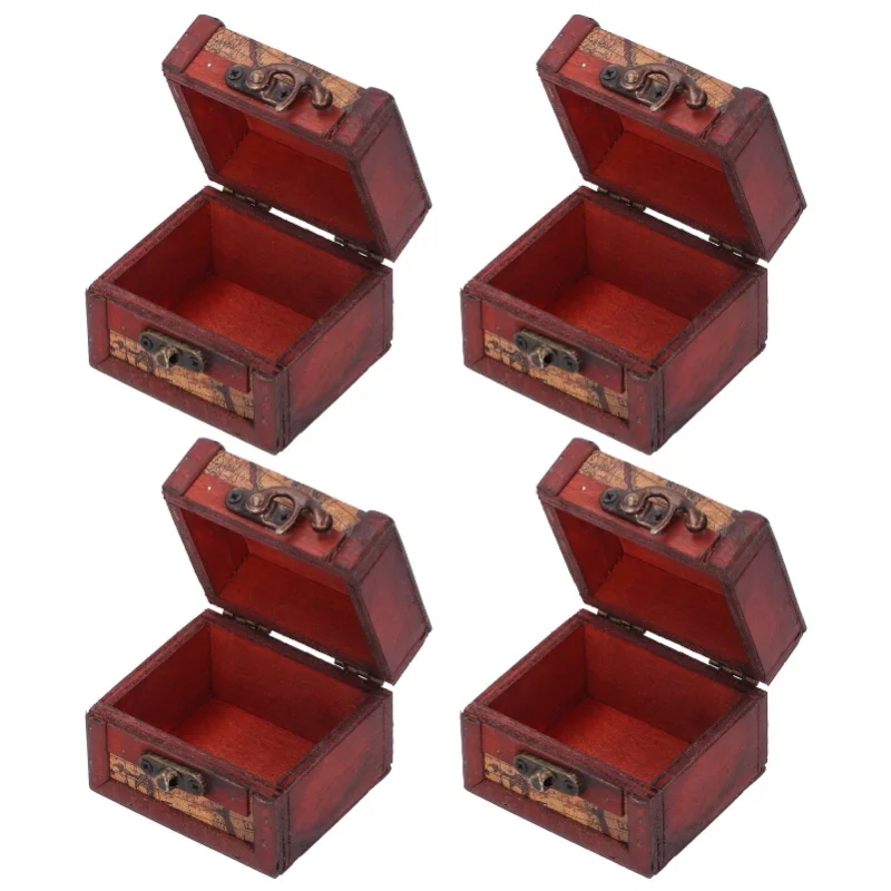 4PCS Antique Wooden Small Box Vintage Wooden Storage Case For Storing Jewelry Treasure - Image 2