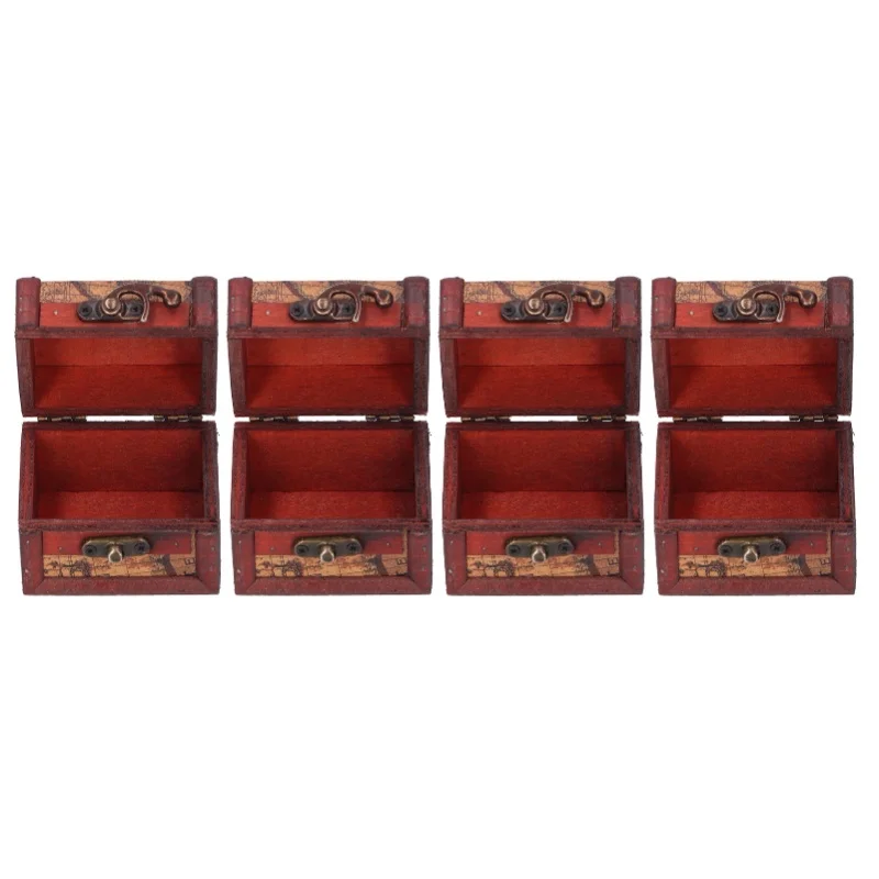 4PCS Antique Wooden Small Box Vintage Wooden Storage Case For Storing Jewelry Treasure - Image 5