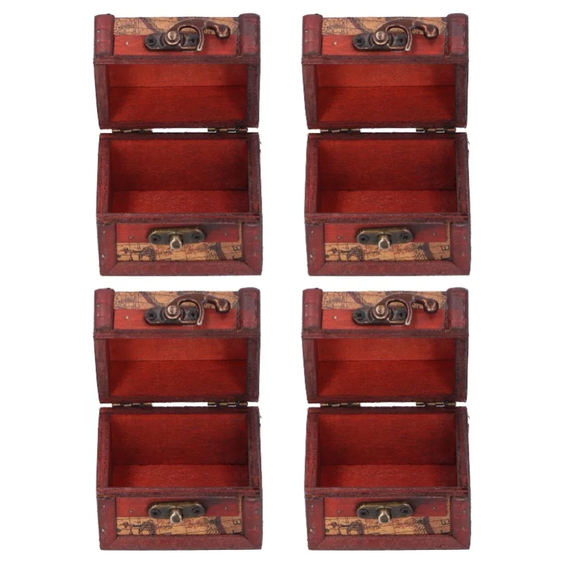 4PCS Antique Wooden Small Box Vintage Wooden Storage Case For Storing Jewelry Treasure - Image 3
