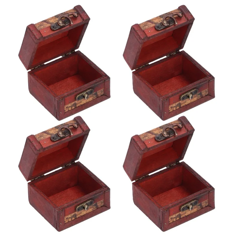 4PCS Antique Wooden Small Box Vintage Wooden Storage Case For Storing Jewelry Treasure - Image 4