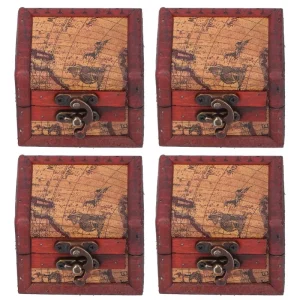 4PCS Antique Wooden Small Box Vintage Wooden Storage Case For Storing Jewelry Treasure