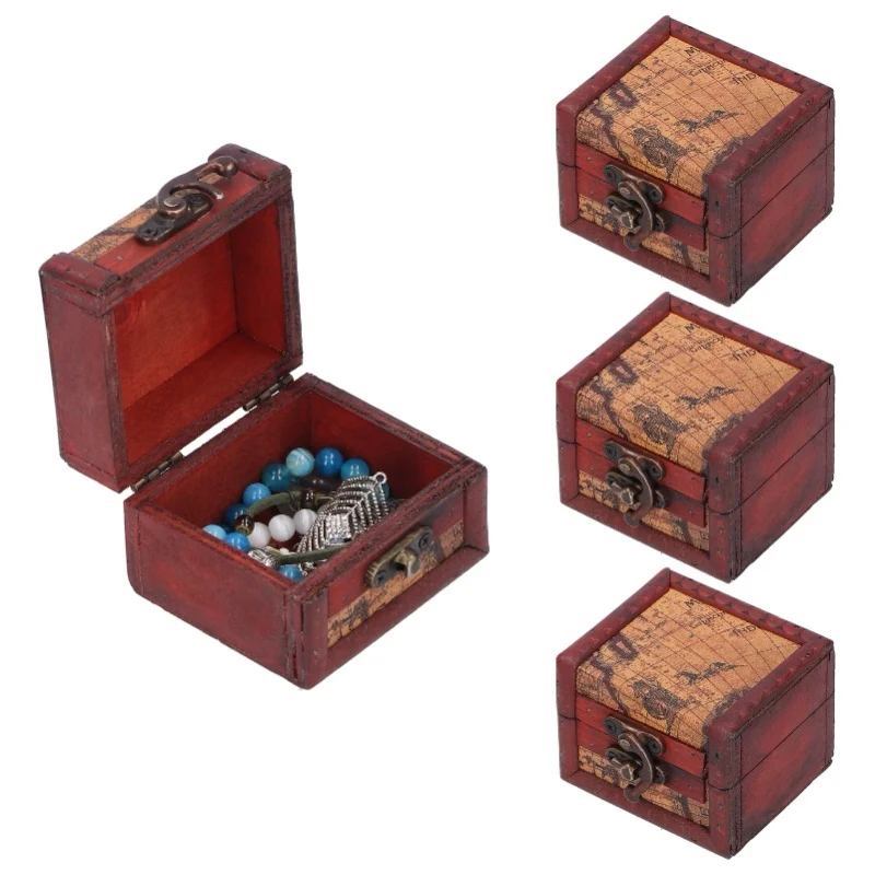 4PCS Antique Wooden Small Box Vintage Wooden Storage Case For Storing Jewelry Treasure - Image 6