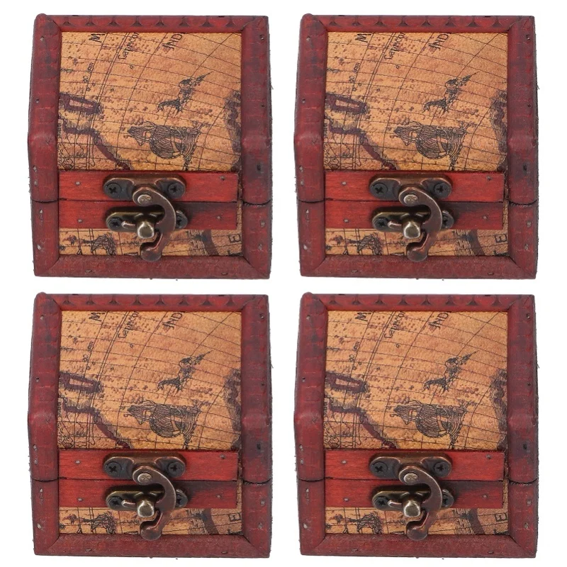 4PCS Antique Wooden Small Box Vintage Wooden Storage Case For Storing Jewelry Treasure