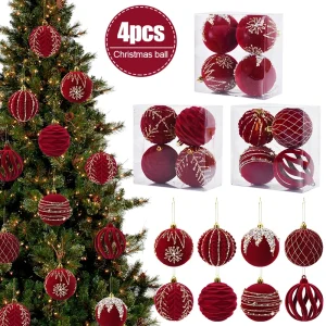 4Pcs 8CM Wine Red Christmas Ball Ornaments Big Xmas Tree Hanging Pendant 2024 Christmas Decorations For Home 2025 New Year Gifts