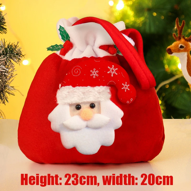 4Pcs Christmas Bags Drawstring Flannel Xmas Gifts Bag Santa Sack Children Gift Storage Bag New Year Candy Pouch Snowman Elk Bear - Image 6