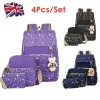 4Pcs Kids School Backpack Set for Girls Boys Waterproof Oxford Rucksack with Crossbody Bag Storage Pouch & Bear Pendant Blue