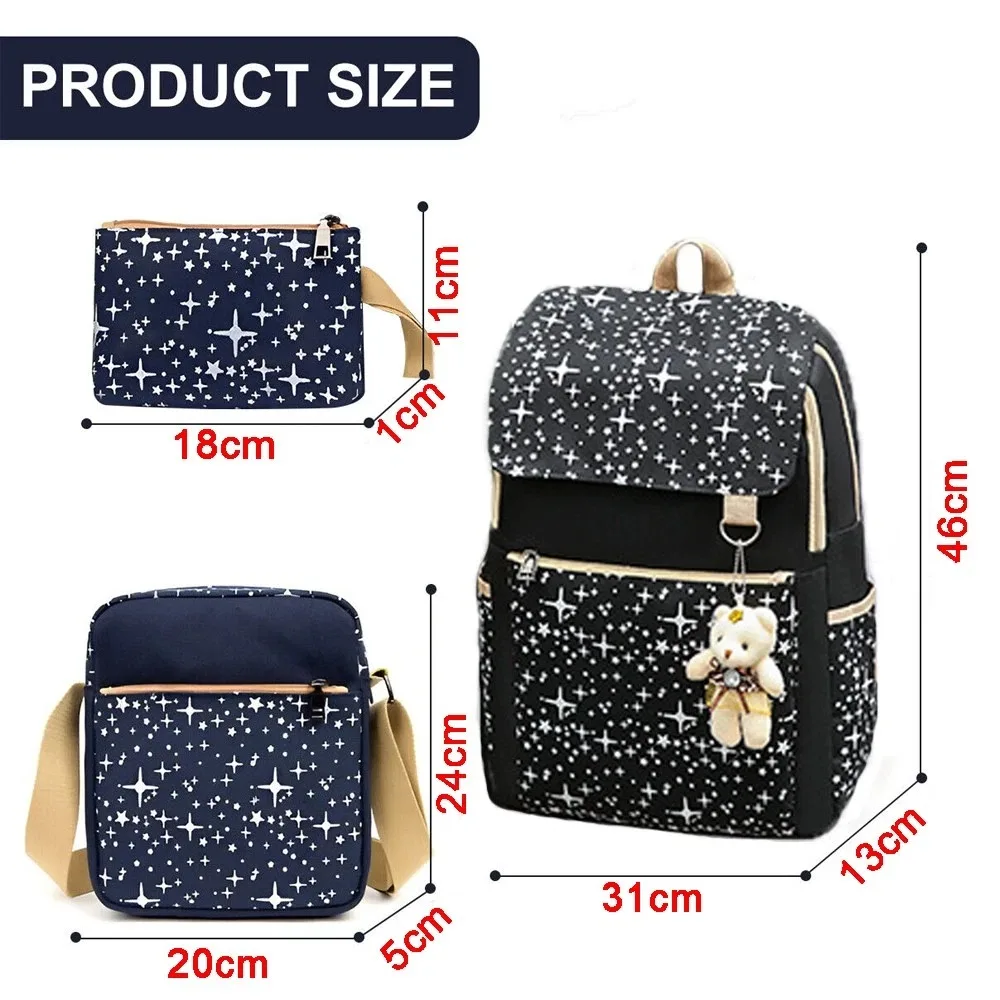 4Pcs Kids School Backpack Set for Girls Boys Waterproof Oxford Rucksack with Crossbody Bag Storage Pouch & Bear Pendant Blue - Image 4
