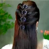4Pcs Mini Flowers Diamonds Half-Tied Hair Clips High-End Back-Of-Head Bun Hair Claw Clip for Women Headwear Gifts Hair Accessory
