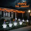 4Pcs Solar Halloween Ghost Pathway Lights Rice Ghost With Black Hat Garden Stake Light For Home Yard Patio Pathway Decoration