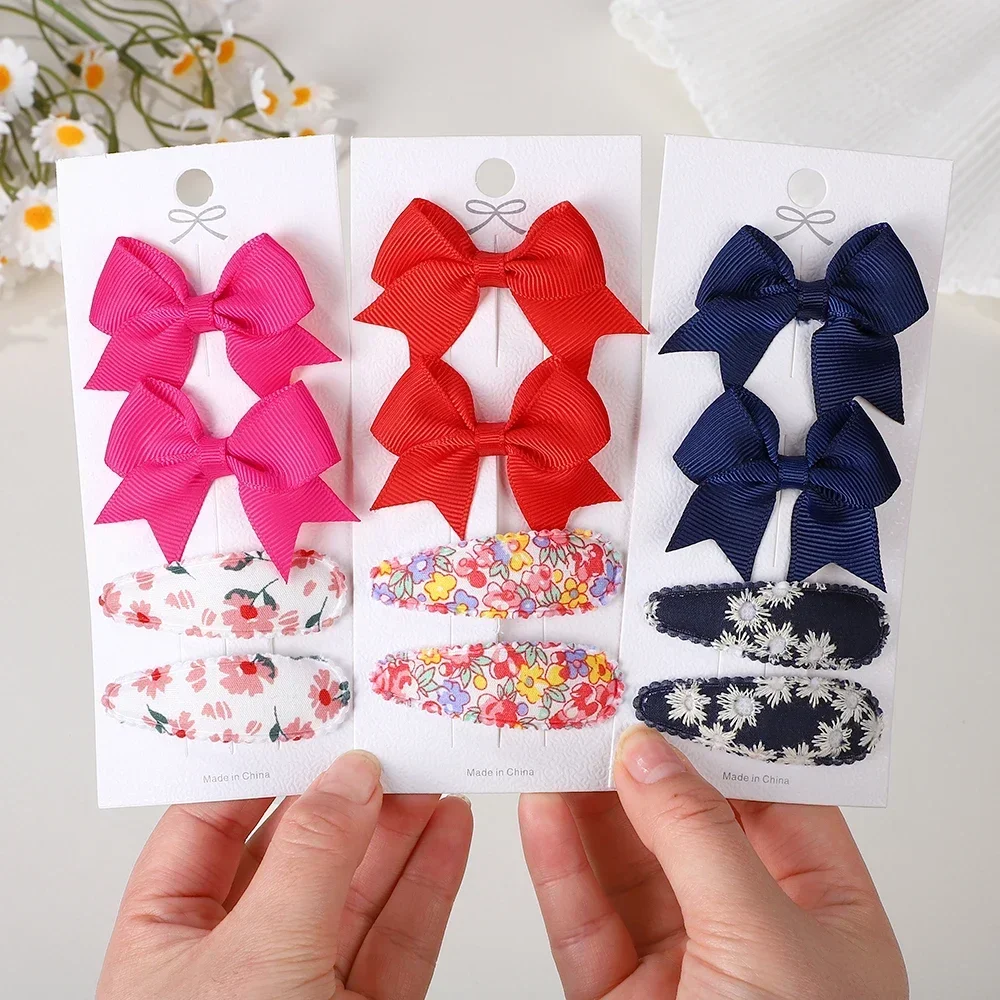 4Pcs/Set BB Clip Cute Bows with Hair Clips for Kid Girls 2025 Spring New Handmade Hairpin Barrettes Headwear Hair Accessories - Image 3