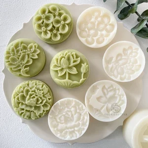 4Pcs/Set Flower Shape Round Mooncake Mold Chinese Pastoral Style Hand Pressure 3D Home DIY Fondant Cake Decoration Tools