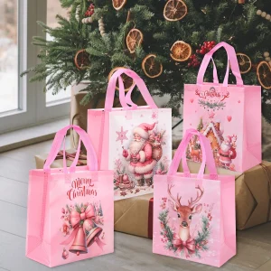 4pcs Christmas Gift Bags Santa Claus Snowman Non-Woven Christmas Tote Bag with Handles Christmas Decorations For Home 2025 Gifts