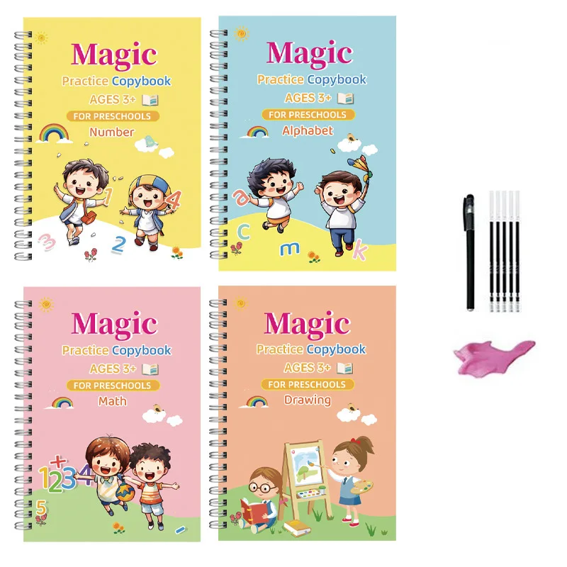 4pcs Sank Magic Practice Copybook Pen Preschools Kids Calligraphy English Verison Free Wiping Children Reusable Writing Book - Image 2