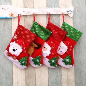 4pcs/set 19x25CM Red Christmas Socks Holiday Party Home Decoration Christmas Gift Bag Lint Christmas Stocking