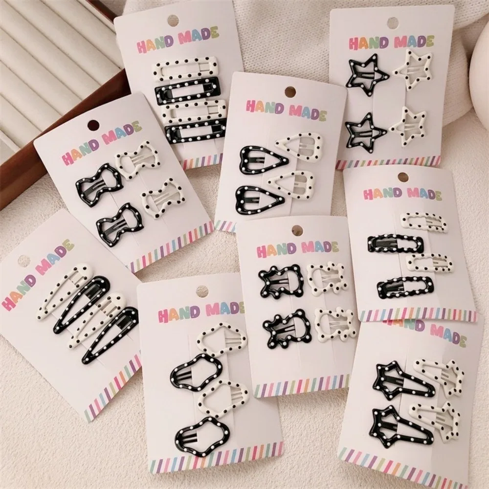4pcs/set Fashion Black White Dot Hair Clips Cute Geometric Hairpin Sweet Barrettes Hair Accessories - Image 2