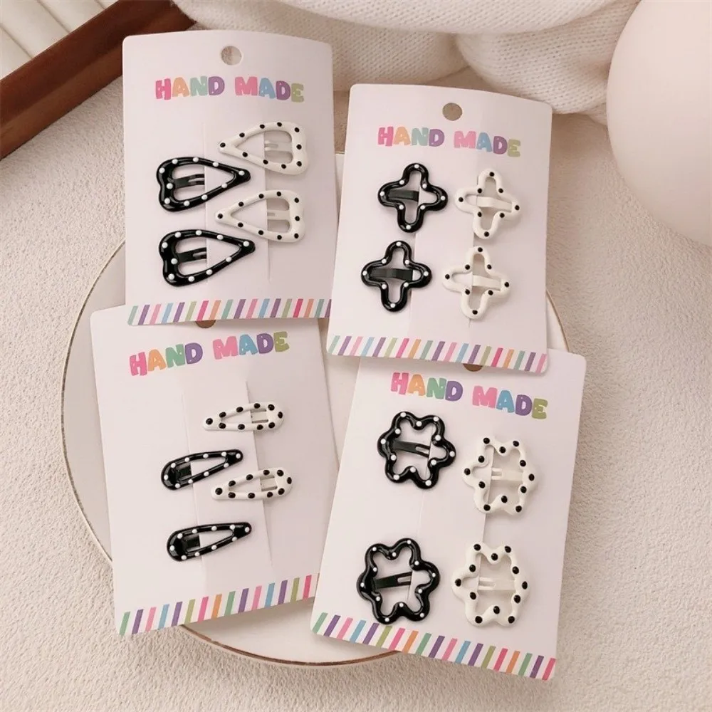 4pcs/set Fashion Black White Dot Hair Clips Cute Geometric Hairpin Sweet Barrettes Hair Accessories - Image 4