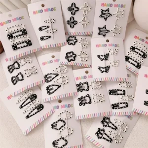 4pcs/set Fashion Black White Dot Hair Clips Cute Geometric Hairpin Sweet Barrettes Hair Accessories