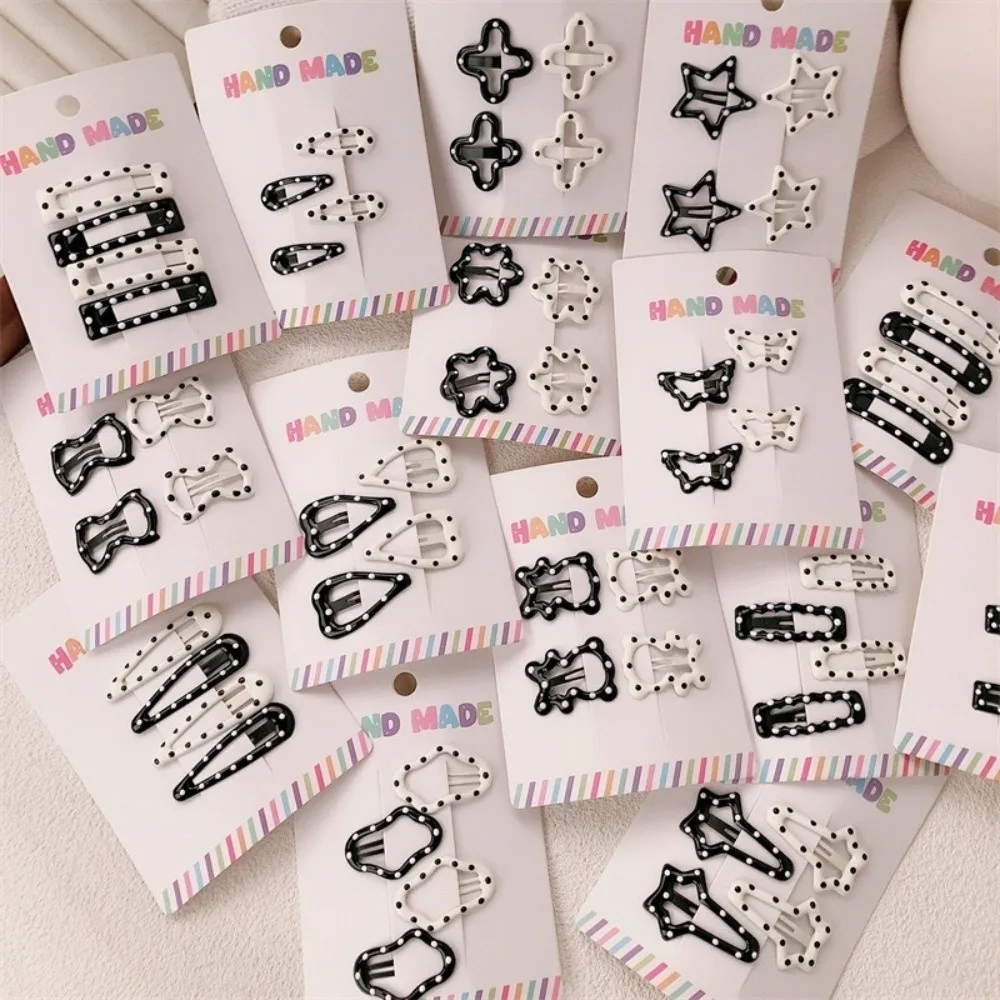 4pcs/set Fashion Black White Dot Hair Clips Cute Geometric Hairpin Sweet Barrettes Hair Accessories