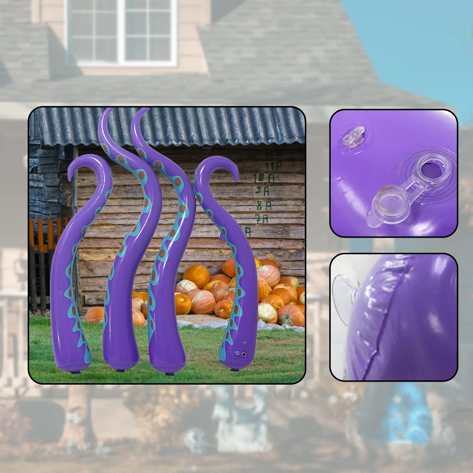 4x Halloween Inflatable Octopus Tentacles PVC Horror Supplies Creative Window Decorations for Door Window Garden Lawn Yard