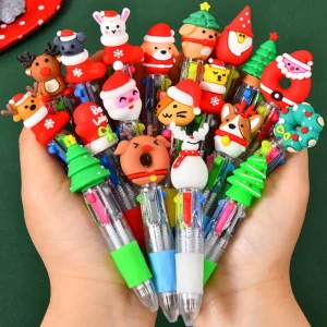 5-30Pcs Cute Christmas Theme Pattern Four-color Pen for Christmas Party New Year Gift Souvenir Christmas Stockings Pinata Filler