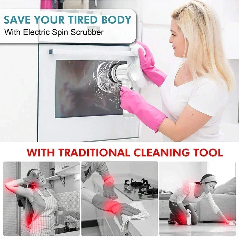 5-in-1 Electric Spin Scrubber Brush for Bathroom - Tile Bathtub Sink Cleaner with 5 Replaceable Brush Heads Power Scrubber - Image 6