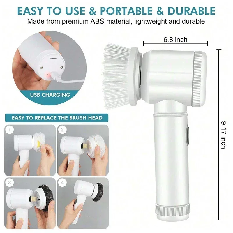 5-in-1 Electric Spin Scrubber Brush for Bathroom - Tile Bathtub Sink Cleaner with 5 Replaceable Brush Heads Power Scrubber - Image 3