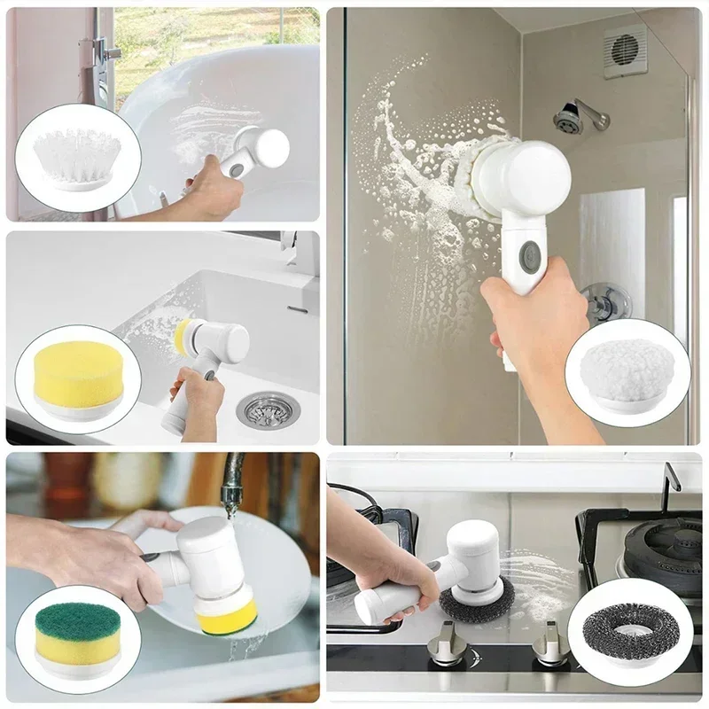 5-in-1 Electric Spin Scrubber Brush for Bathroom - Tile Bathtub Sink Cleaner with 5 Replaceable Brush Heads Power Scrubber - Image 5