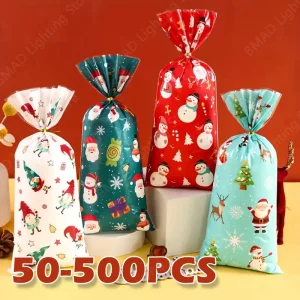 50-500PCS Christmas Gift Bags 4 Color Santa Claus Snowman Candy Bag Merry Christmas Decorations Home 2025 Gifts
