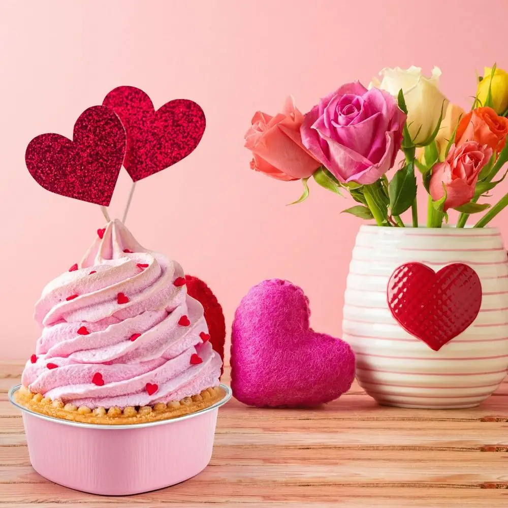 50 Pack Gift With Lids Heart Shaped Cake Pans Aluminum Material Small Size Aluminum Foil Pans Disposable Cupcake Pans Birthdays - Image 3