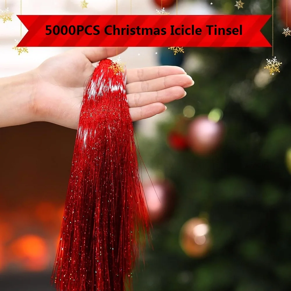 5000Pcs Long Christmas Tinsel Icicles Garland Iridescent Foil Fringe for Xmas Tree Decorations Bulk Party Backdrop Holiday Decor - Image 3