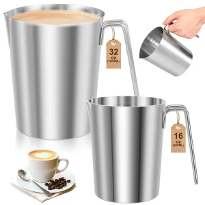 500/1000/2000ML Milk Jugs 1/2Pcs Stainless Steel Milk Frothing Pitcher with Scale Measuring Jug for Home Cafe Bar Coffee Gadgets