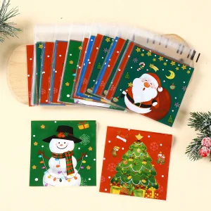 50/100pcs Christmas Candy Bags Santa Claus Cookie Biscuit Self Adhesive Bags Christmas Decorations 2025 Navidad Gifts Packaging