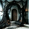 50M Overlength Large Black Sheer Tulle - Halloween Spooky Party Decor, Elegant Burgundy Door Curtain Yarn, Wall & Table Decor