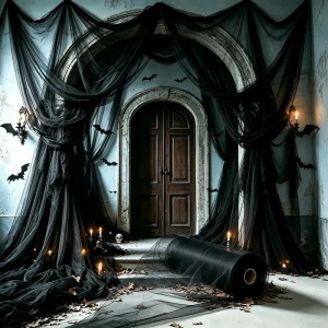 50M Overlength Large Black Sheer Tulle - Halloween Spooky Party Decor, Elegant Burgundy Door Curtain Yarn, Wall & Table Decor