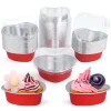 50Pcs 100ml Tin Foil Aluminum Foil Pudding Cup With Lid Heart-shaped Disposable Mini Mousse Cupcake Containers Baking Mould