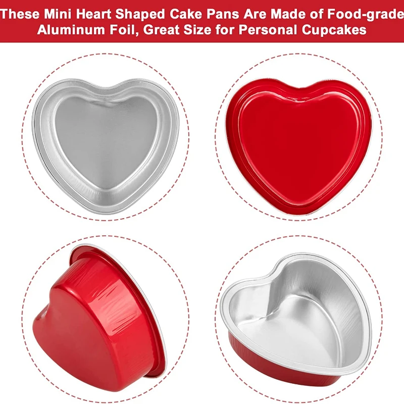 50Pcs 100ml Tin Foil Aluminum Foil Pudding Cup With Lid Heart-shaped Disposable Mini Mousse Cupcake Containers Baking Mould - Image 3