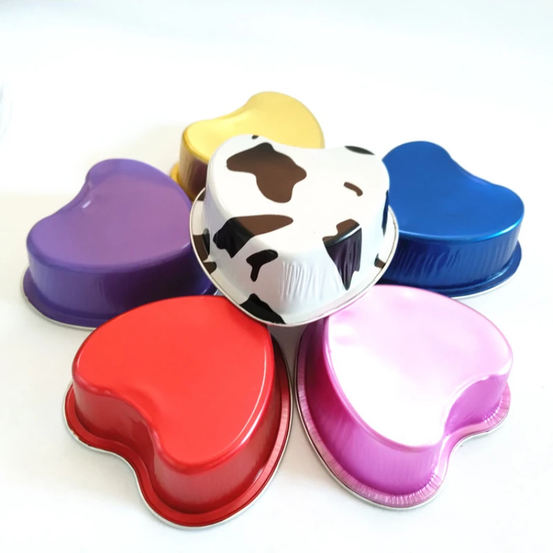 50Pcs 100ml Tin Foil Aluminum Foil Pudding Cup With Lid Heart-shaped Disposable Mini Mousse Cupcake Containers Baking Mould - Image 5