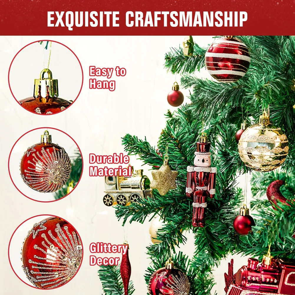 50Pcs Christmas Ball Ornaments Set Shatterproof Christmas Tree Decorations Christmas Tree Hanging Decors for Family Gatherings