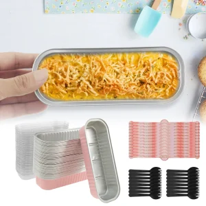 50Pcs Mini Loaf Baking Pans 200ml Rectangle Aluminum Foil Bread Baking Tray Cake Pans Macarons Desserts Pastries Package Box