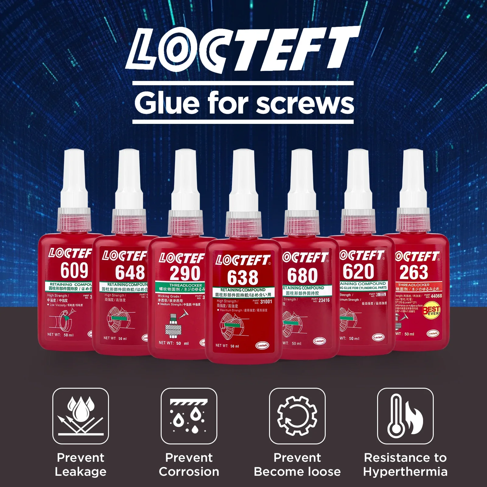 50ml Threadlocker Screw Glue Anaerobic Threadlocker Screw Adhesive Glue Anti-loose Thread Locking Agent Anaerobic Adhesive Caulk