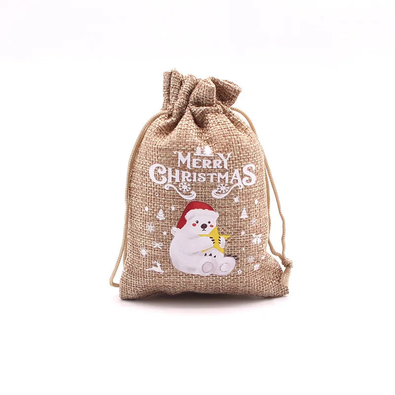 50pcs Christmas Linen Bags Cartoon Santa Claus Snowman Candy Gifts Drawstring Bag for Xmas Party Packaging Storage Pouches - Image 6