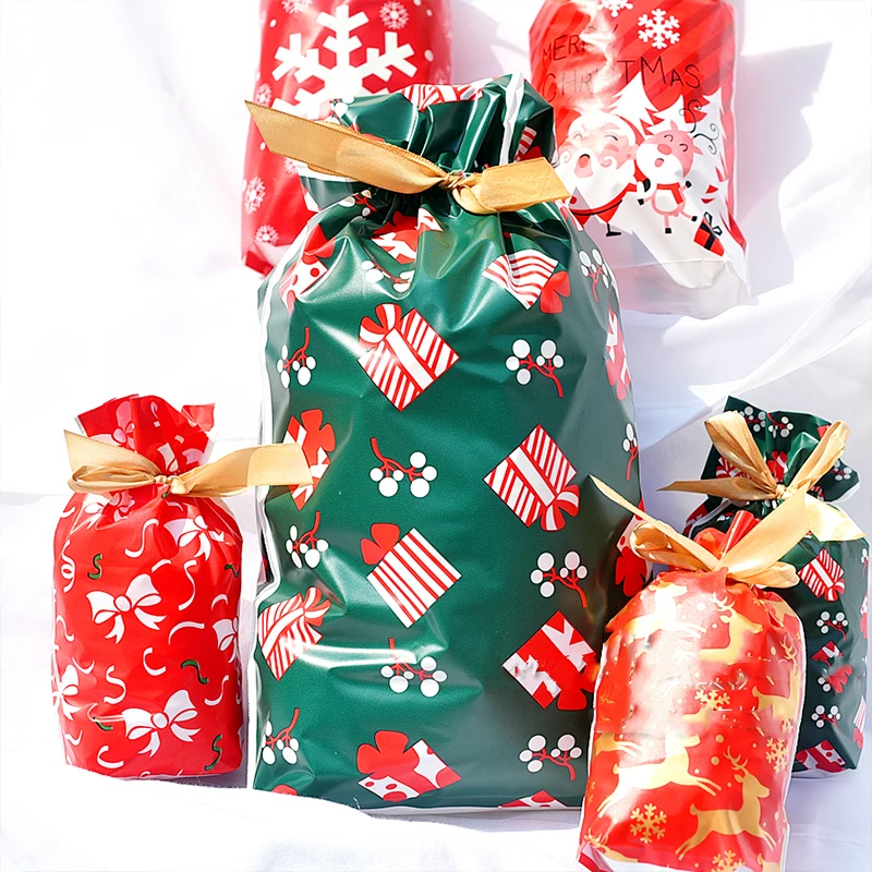 5/10pcs New Year 2022 Candy Bag Santa Gift Bag Snowflake Crisp Drawstring Bag Merry Christmas Decorations for Home Noel Present - Image 2