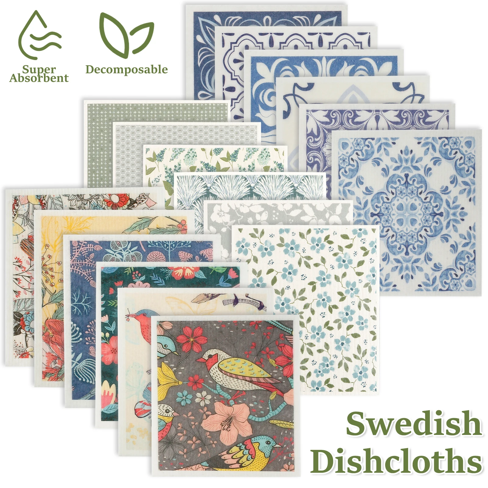 5/6/12PCS Kitchen Dish Towels Absorbent Swedish Dishcloths Kitchen Dish Rags Soft Non-woven Cloths for Washing Dishes Cleaning